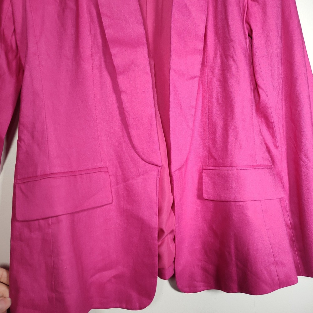 LOFT Womens Fuchsia Pink Shawl Collar Open Front Linen Blazer Jacket Size 4 NWT - Picture 4 of 11